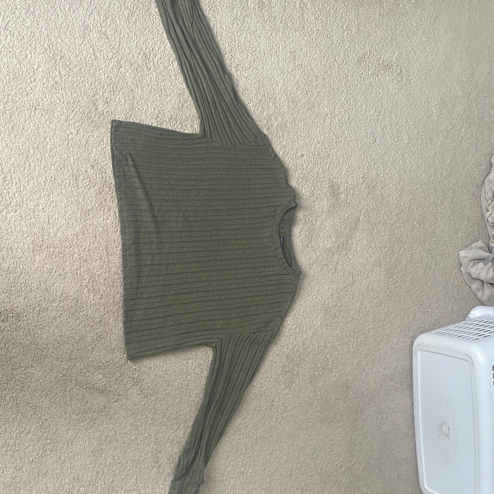 SHEIN Olive Ribbed Knit Top